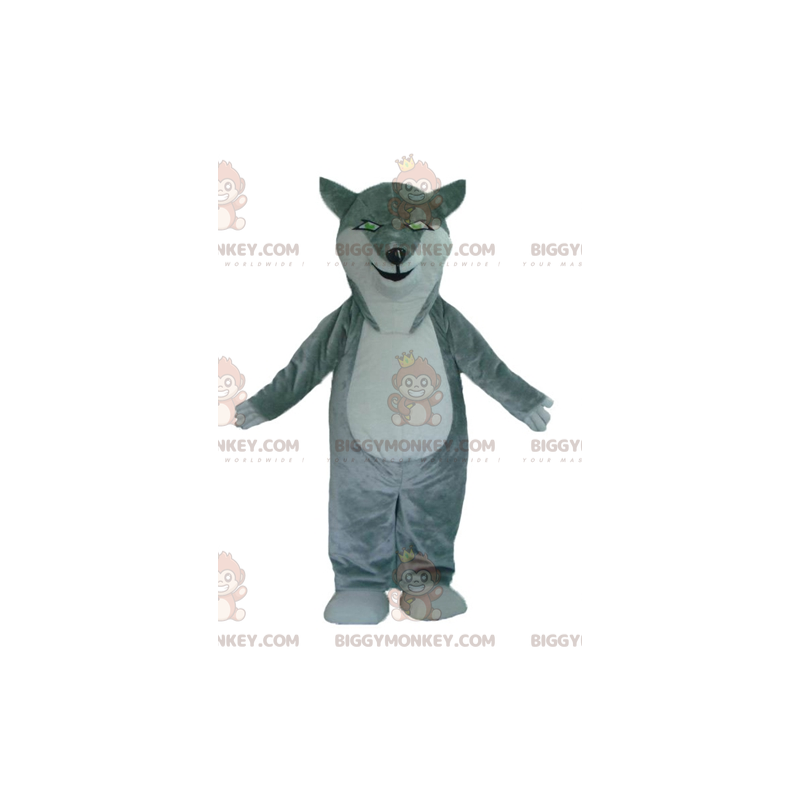 BIGGYMONKEY™ Mascot Costume Gray and White Wolf with Green Eyes