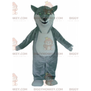 BIGGYMONKEY™ Mascot Costume Gray and White Wolf with Green Eyes