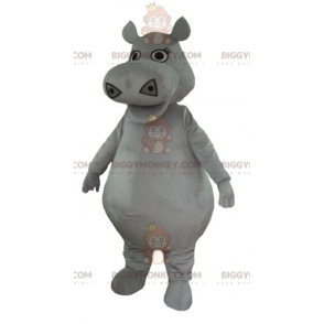 Lindo disfraz de mascota de hipopótamo gris gordo y regordete