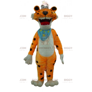 Vtipný a barevný kostým maskota oranžově bílého a černého tygra