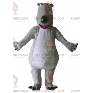 Obří a působivý kostým maskota šedého a bílého medvěda