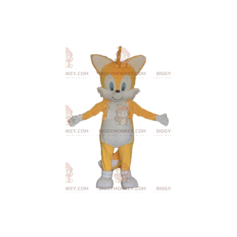 Traje de mascote de gato raposa amarela e branca BIGGYMONKEY™ –