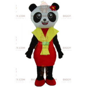 Traje de mascote BIGGYMONKEY™ de panda preto e branco com