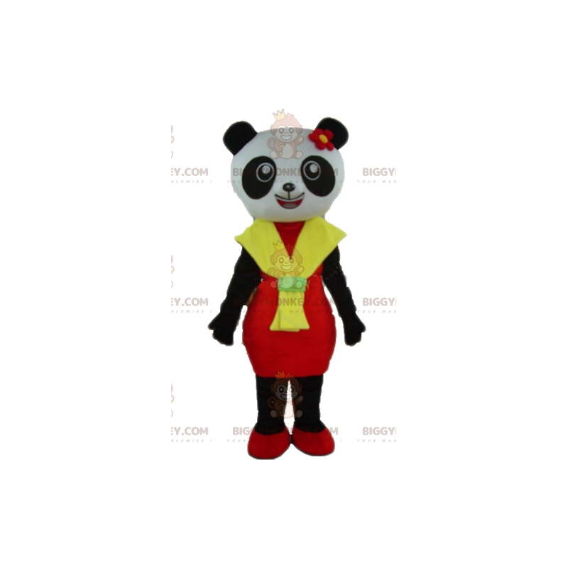 Traje de mascote BIGGYMONKEY™ de panda preto e branco com