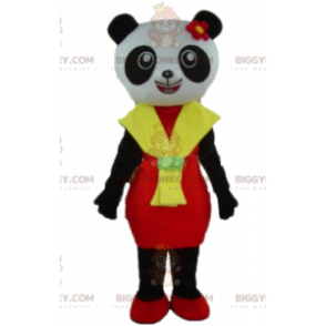 Kostým maskota BIGGYMONKEY™ černé a bílé pandy s červenými a