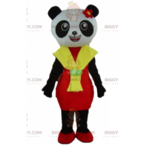 Traje de mascote BIGGYMONKEY™ de panda preto e branco com