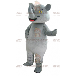 Traje de mascote rinoceronte cinza gigante impressionante