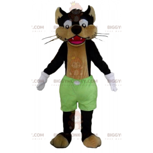 BIGGYMONKEY™ Mascottekostuum van zwarte wolf en bruine kat met