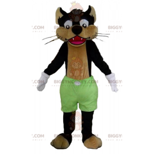 BIGGYMONKEY™ musta susi ja ruskea kissan maskottiasu vihreillä