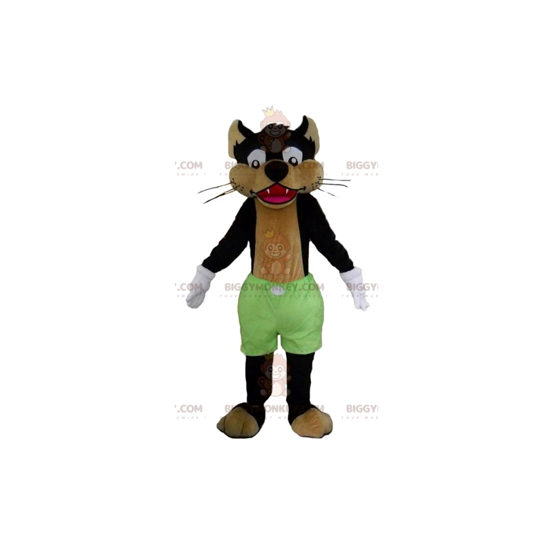 BIGGYMONKEY™ Black Wolf and Brown Cat Mascot Costume with Green