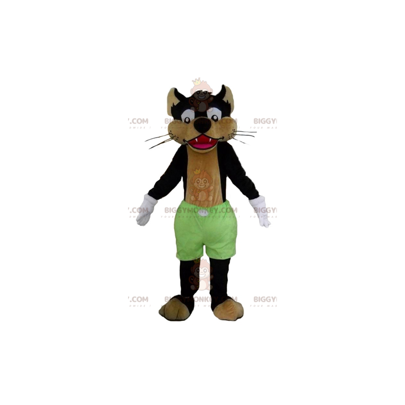 BIGGYMONKEY™ Maskotdräkt för svart varg och brun katt med gröna