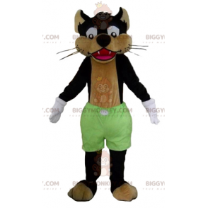 BIGGYMONKEY™ musta susi ja ruskea kissan maskottiasu vihreillä