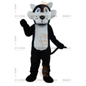 BIGGYMONKEY™ Blauäugiges Schwarz-Weiß-Wolf-Maskottchen-Kostüm -