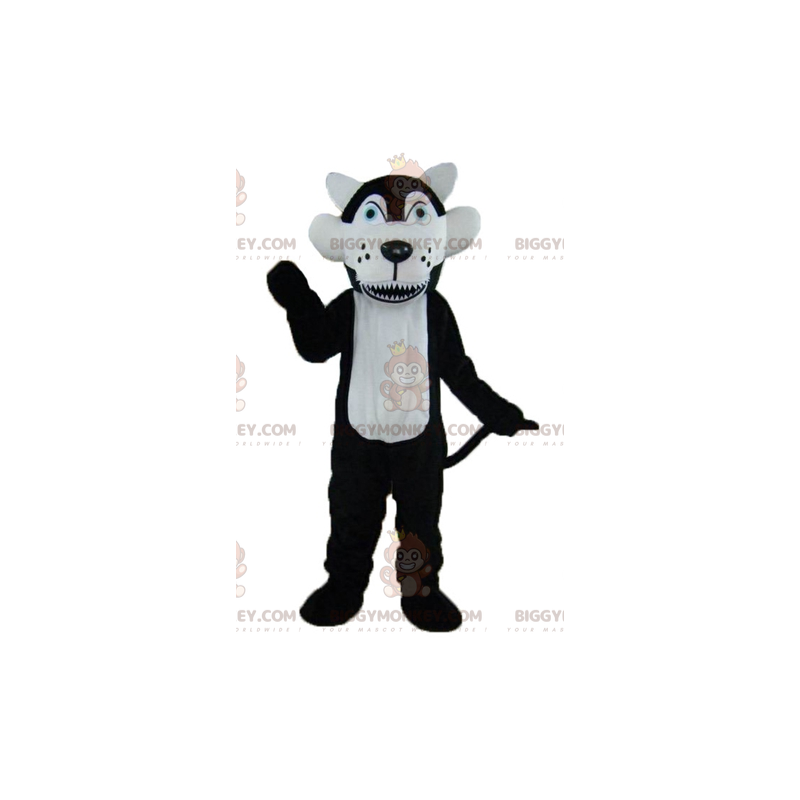 Kostium maskotki czarno-białego wilka BIGGYMONKEY™ Niebieskie