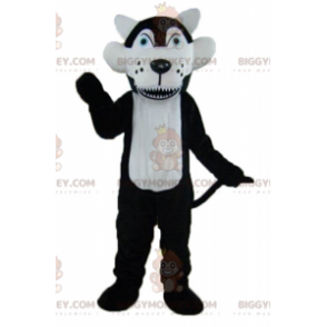 BIGGYMONKEY™ Blauäugiges Schwarz-Weiß-Wolf-Maskottchen-Kostüm -