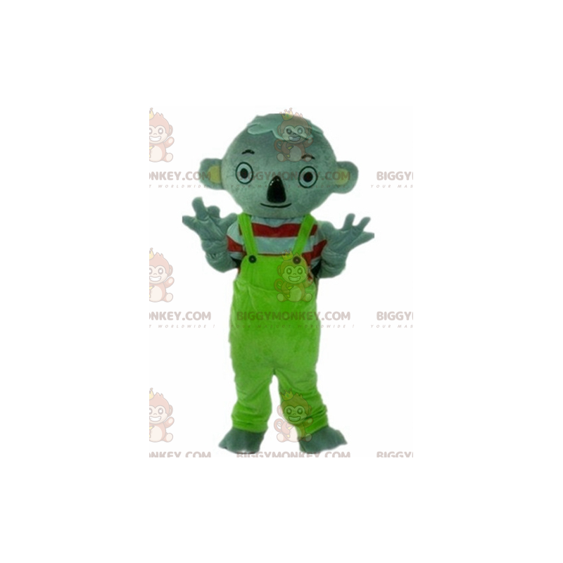 BIGGYMONKEY™ Mascottekostuum grijze koala met groene overall -