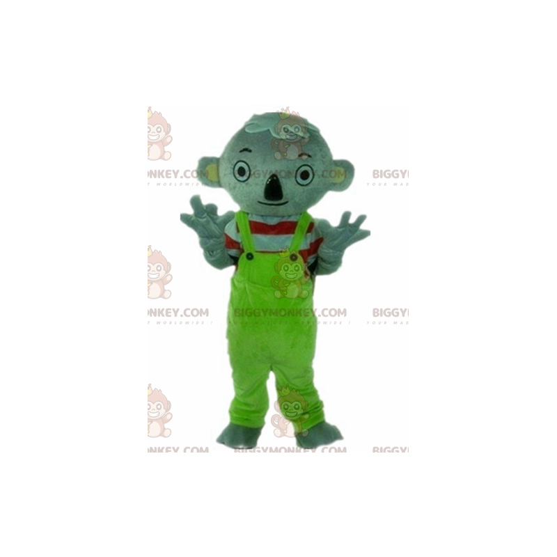 BIGGYMONKEY™ maskotkostume Grå koala med grønne overalls -