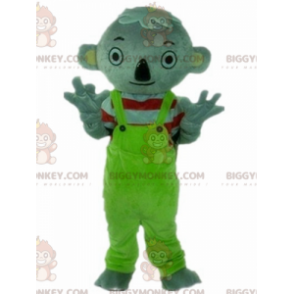 BIGGYMONKEY™ Mascottekostuum grijze koala met groene overall -