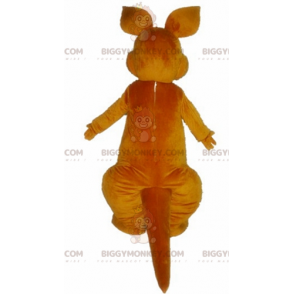 Kostým maskota BIGGYMONKEY™ s oranžovobílým klokanem s modrýma