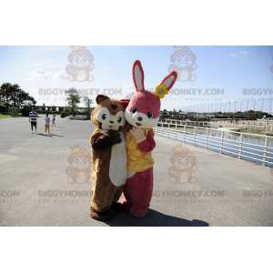 BIGGYMONKEY™ Pink Rabbit and Brown Guinea Pig Mascot Costume –