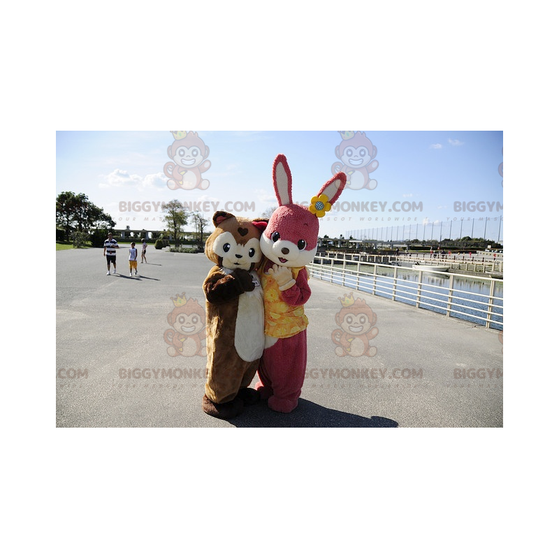 BIGGYMONKEY™ Costume mascotte coniglio rosa e cavia marrone -