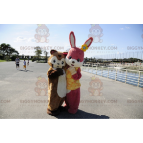 BIGGYMONKEY™ Pink Rabbit and Brown Guinea Pig Mascot Costume –