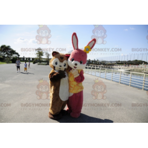 BIGGYMONKEY™ Rosa kanin och brun marsvin maskotdräkt -