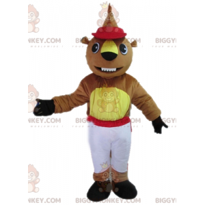 BIGGYMONKEY™ mascottekostuum van bruine en gele bever in witte