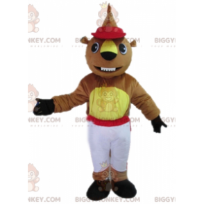 BIGGYMONKEY™ Mascot Costume of Brown and Yellow Beaver in White