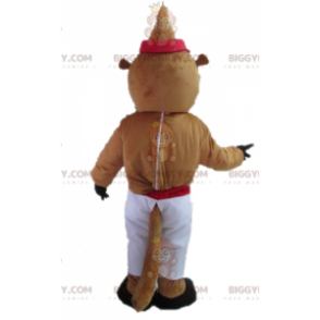 BIGGYMONKEY™ Mascot Costume of Brown and Yellow Beaver in White