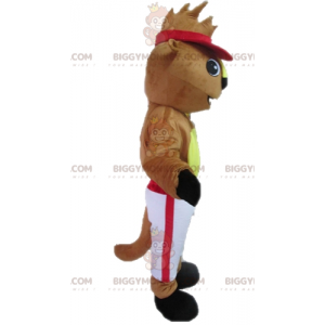 Traje de mascote BIGGYMONKEY™ de castor marrom e amarelo em