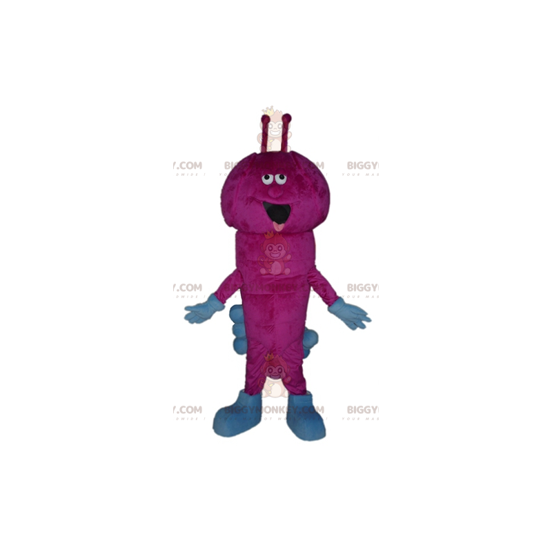 Traje de mascote BIGGYMONKEY™ de lagarta rosa e azul muito