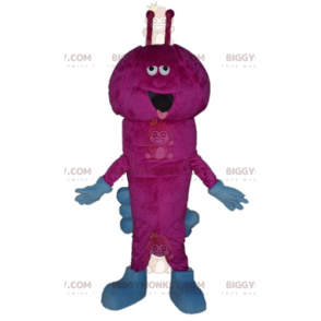 Traje de mascote BIGGYMONKEY™ de lagarta rosa e azul muito