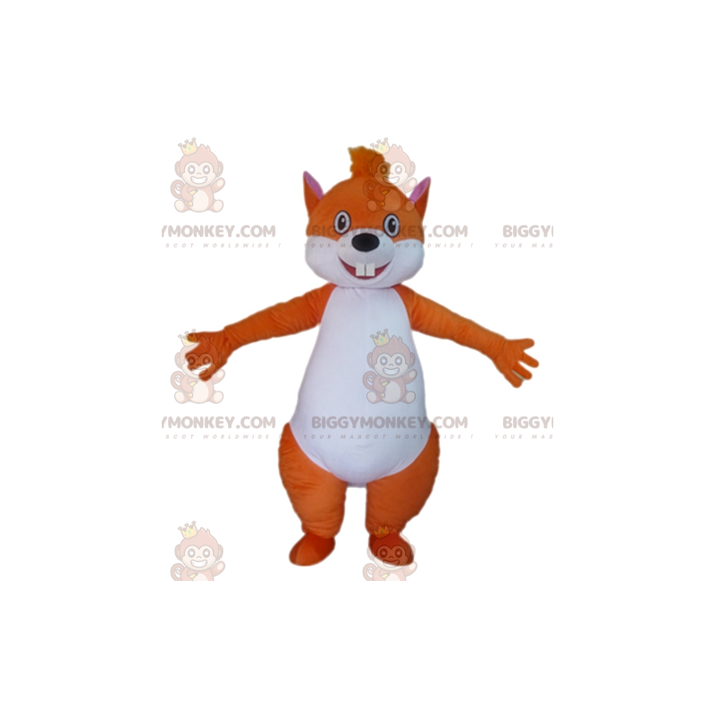 Kostým maskota oranžově bílé tlusté veverky BIGGYMONKEY™ –