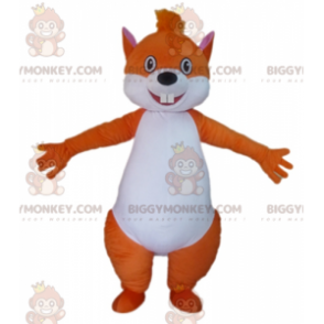 Disfraz de mascota de ardilla gorda naranja y blanca