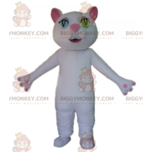 BIGGYMONKEY™ Costume da mascotte gatto bianco e rosa dagli