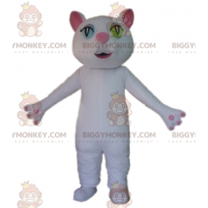 Disfraz de mascota de gato rosa y blanco de ojos anómalos