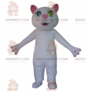 Costume de mascotte BIGGYMONKEY™ de chat blanc et rose aux yeux