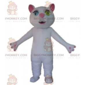 Disfraz de mascota de gato rosa y blanco de ojos anómalos