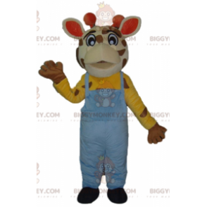 Giraffe BIGGYMONKEY™ mascottekostuum met blauwe overall -