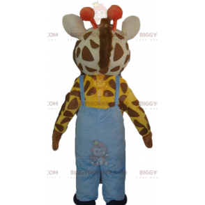 Giraffe BIGGYMONKEY™ mascottekostuum met blauwe overall -