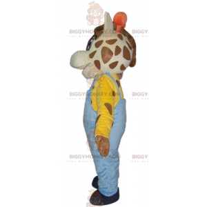 Traje de mascote girafa BIGGYMONKEY™ com macacão azul –