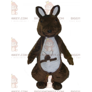 Brun og hvid kænguru med baby BIGGYMONKEY™ maskotkostume -