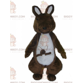 Canguro marrone e bianco con costume mascotte BIGGYMONKEY™ -