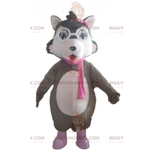 BIGGYMONKEY™ Disfraz de mascota de lobo gris blanco y rosa con