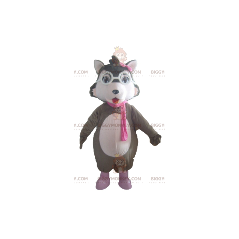 BIGGYMONKEY™ Mascottekostuum met witte en roze grijze wolf met