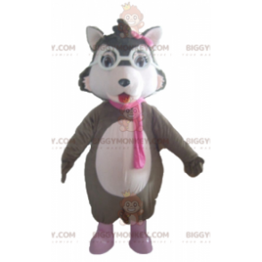 BIGGYMONKEY™ Mascottekostuum met witte en roze grijze wolf met