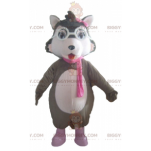 BIGGYMONKEY™ Maskottchen-Kostüm mit grauem und weißem Wolf und