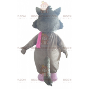 Costume de mascotte BIGGYMONKEY™ de loup gris blanc et rose