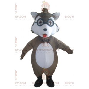 Kostým maskota BIGGYMONKEY™ Šedý a bílý vlk s brýlemi –